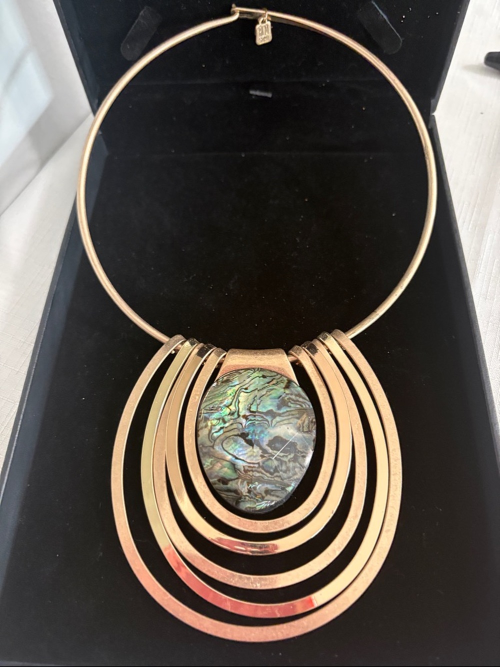 Gold-Tone Statement Necklace with Abalone like  Pendant